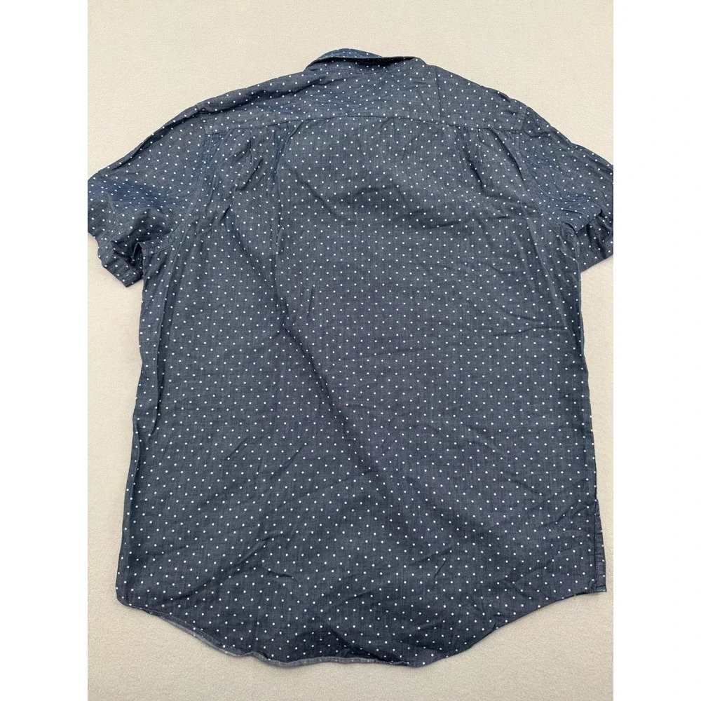 Michael Kors Mens M Blue Polka Dot Short Sleeve Button Down Shirt Classic Fit